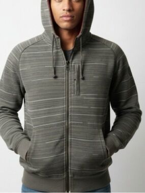 Lululemon | Gray Striped Scuba Jacket Zip Up Sweater Red Fleece Lining Medium